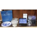 A Bohemia Crystal fruit bowl and pair of wine glasses, together with a Royal Doulton etched vase,