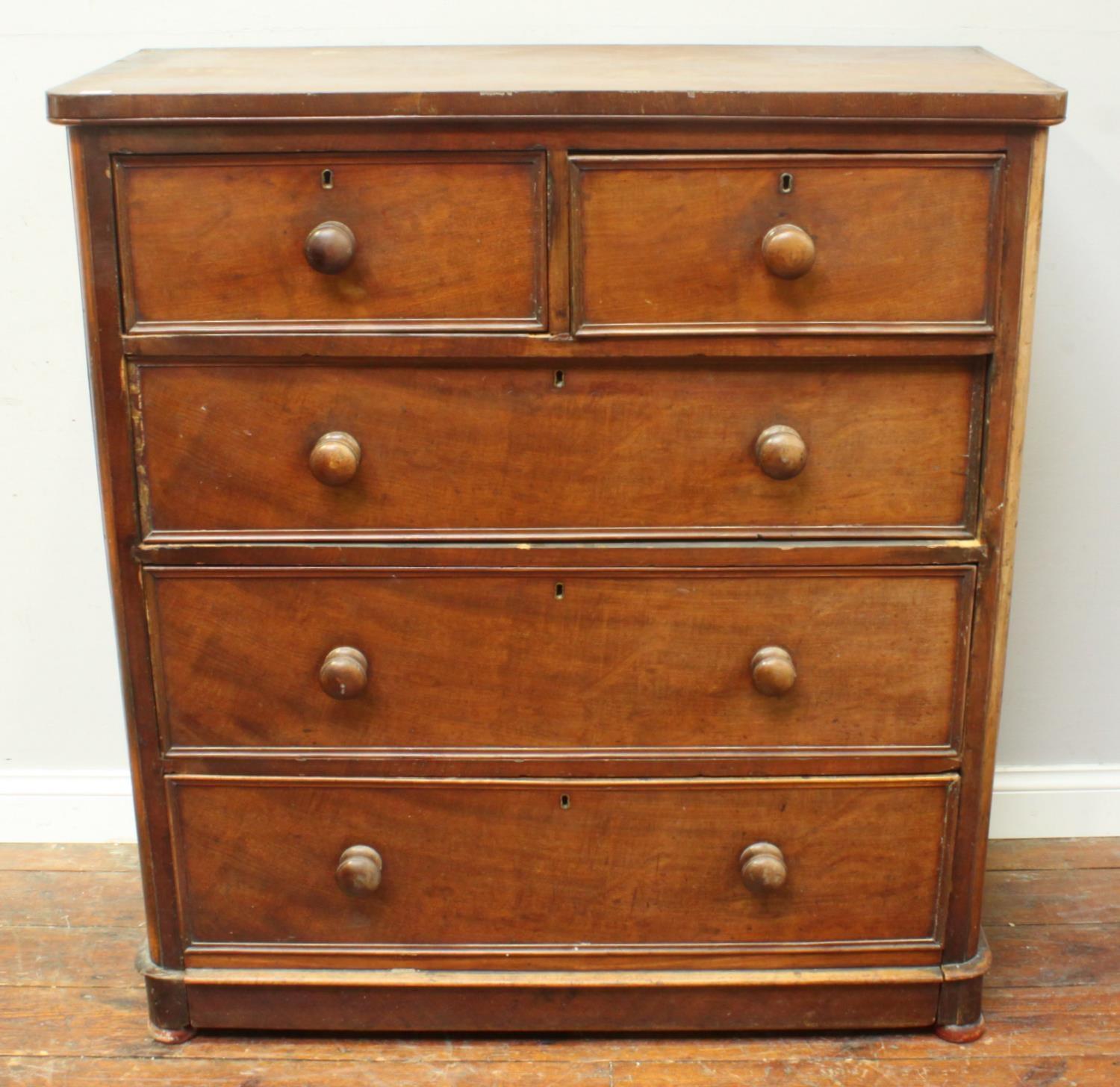 A 19th century stained walnut chest of two short and three long graduated drawers, with original - Bild 2 aus 2