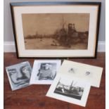 After William Lionel Wyllie (British, 1851-1931) 'Barry Docks', framed print, 34 x 59cm, together