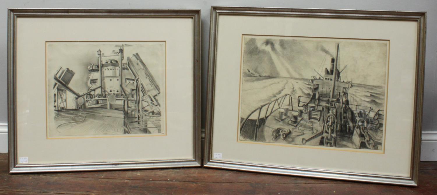 Mid 20th Century School. Three studies by the same hand of commercial ships, looking from bow to the