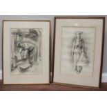 M. Lewis? mid 20th Century English School. Four various pencil studies of ships interiors and