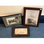 A black and white print of HMS Victory, 39x28cm, a photo of 'The First Indian Party from the BEF