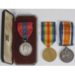 A boxed WW1 War Medal and Victory medal to 71855 SPR H.E. Blount R.E. together with a boxed Imperial