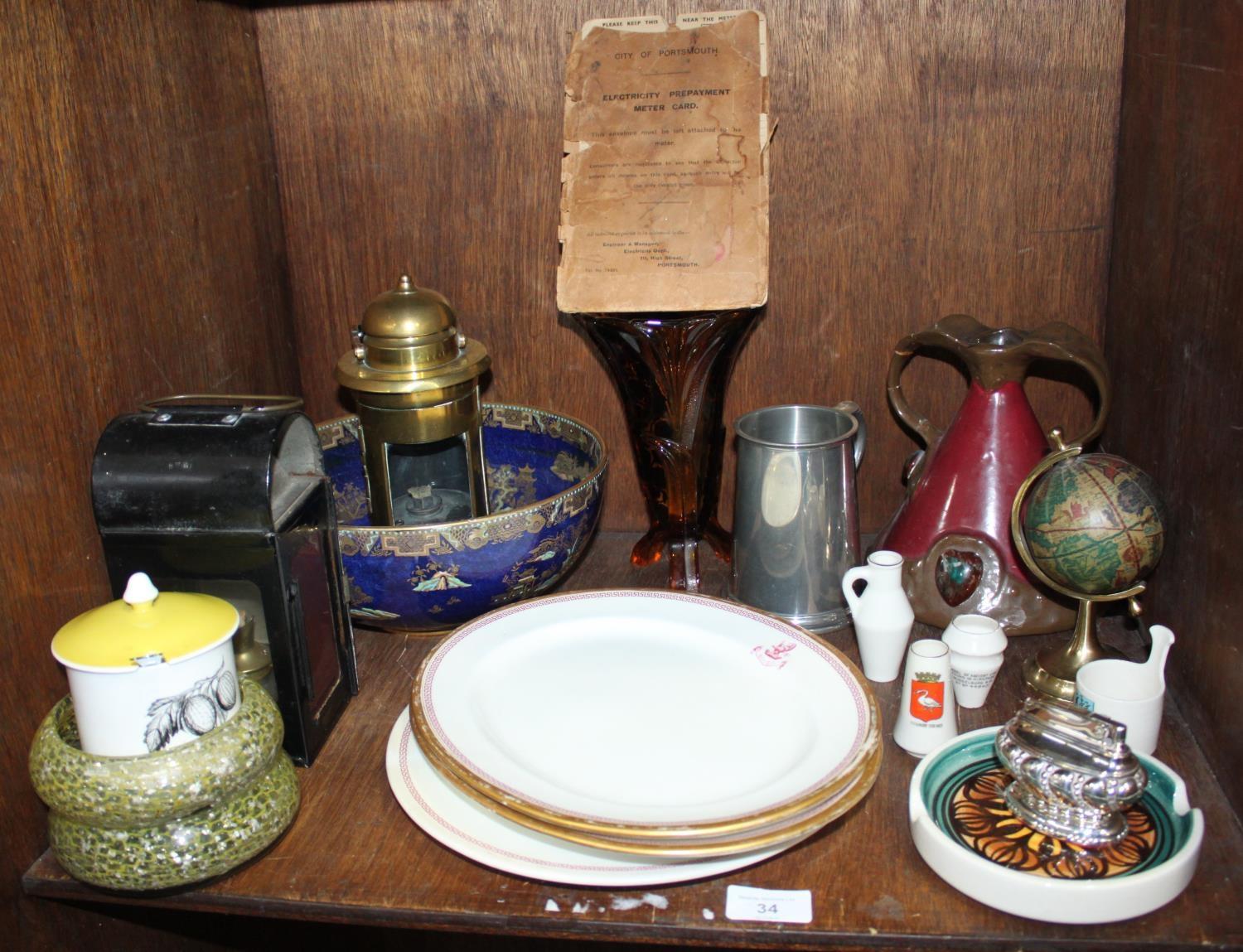 SECTION 34. A Carltonware Kang bowl with Oriental decoration, together with two various oil lamps,