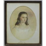 J. Caw (19th century), Head and shoulders oval portrait of a young girl with her hair in ringlets,
