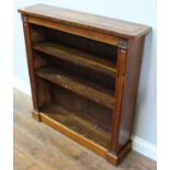 A 19th century satinwood and rosewood cross-banded open bookcase with reeded pilaster, 88cm wide