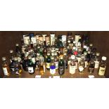 Approximately 81x Whisky miniatures, various levels in the bottles