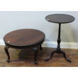 An Anglo-Indian stained rosewood circular low coffee table, with gadrooned edge and Arabesque-carved