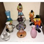 SECTION 20. Four Murano glass clowns, together with other items of hand made glass including vases