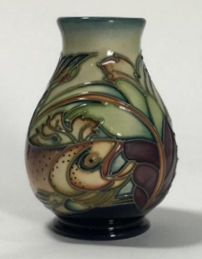 A Moorcroft pottery small vase of ovoid form, decorated in the 'Trout' pattern after Philip