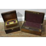 A rosewood marquetry and mother-of-pearl inlaid writing slope with fold-out velvet lined scribe,