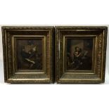 19th Century Continental School. A pair of interior/tavern figural studies, oil on tin, in gilt-