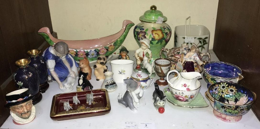 SECTION 3. A quantity of various ceramics including four various Maling vases, Lladro cat playing