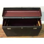 A black Rexine covered Brexton car trunk, the interior with storage space and makers plaque, 92m