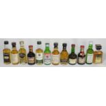 A small collection of assorted miniatures comprising Courvoisier, The Balvenie, Tomatin and Pernod