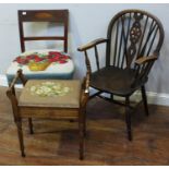 A 19th century wheel-back Windsor chair with elm dished seat, together with a 19th century inlaid