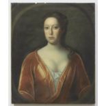 Style of Sir Godfrey Kneller, Half-length portrait of a young lady wearing a red dress, oil on