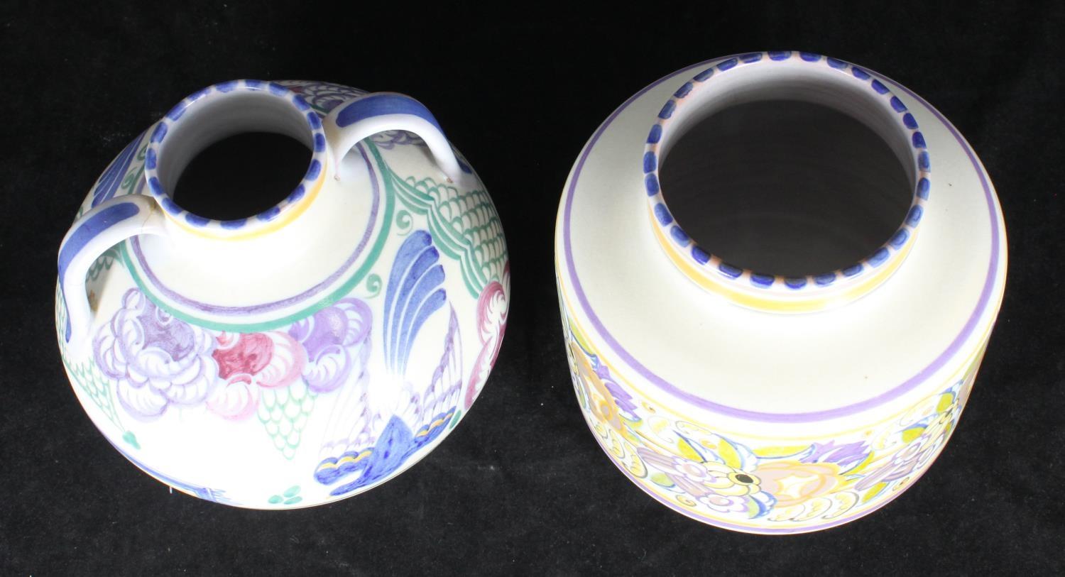 Two various Carter Stabler Adams (Poole) pottery vases, one with repaired handle (2) - Image 2 of 2