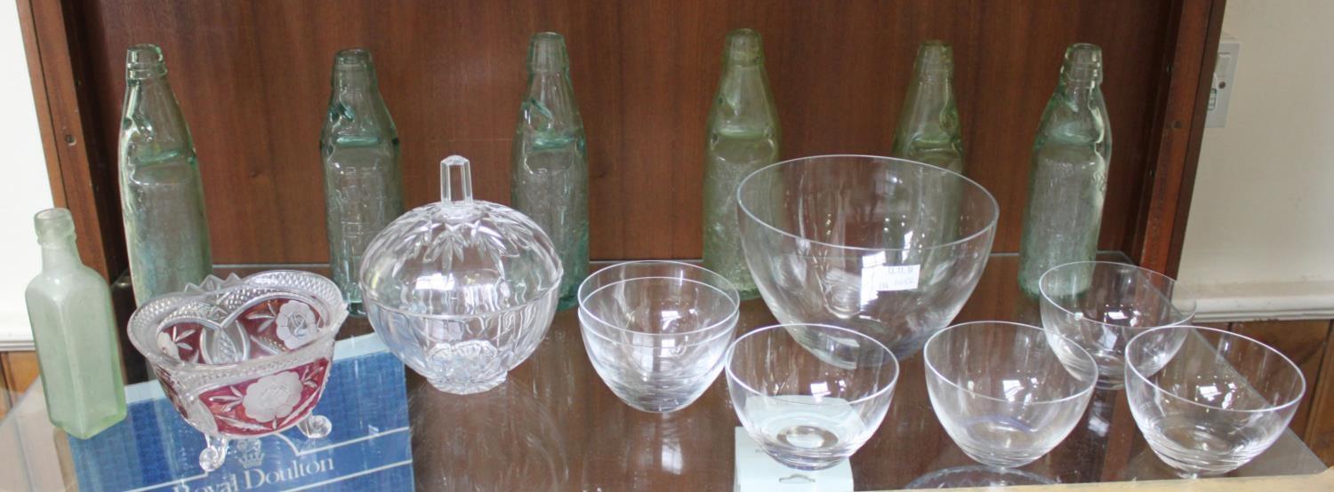 SECTION 33. Seven various green glass Codd bottles including Hartridge & Sons, together with a