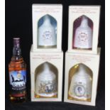 WITHDRAWN Four Bell's Scotch Whisky Royal Commemorative ceramic 'bell' decanters by Wade (2x 50cl,