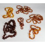 Six various amber necklaces, the longest approx. 94cm, 175g