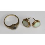A pair of 9ct gold opal earrings and a 9ct gold ring, gross weight approximately 4.8g