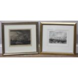 After J.M.W. Turner, two hand-coloured engravings entitled 'Spithead' and 'Portsmouth' both engraved