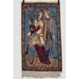 Nain part silk pictorial rug depicting Majnun and Layla, central Persia, circa 1950s, 5ft. 4in. X