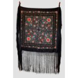 Black silk embroidered reversible shawl in the Chinese style, probably Macau or Manilla, 20th