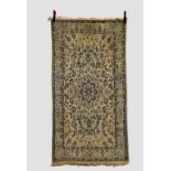 Nain part silk rug, central Persia, circa 1950s-60s, 6ft. 11in. X 3ft. 8in. 2.11m. X 1.12m. Cream