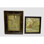 Two silkwork embroidered religious pictures, the first, 18th century, 10in. X 9 1/2 in. 26cm,. X