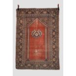 Tabriz 'Haji Jalili' prayer rug, north west Persia, early 20th century, 6ft. 1in. X 4ft. 4in. 1.86m.