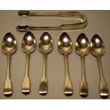 A set of six Regency silver fiddle pattern teaspoons, Maker Samuel Humphreys, London 1817,