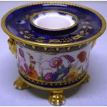 A Regency Derby porcelain inkwell with royal blue gilt decorated borders, a detachable pen dip,