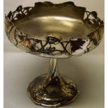 W.M.F. An Art Nouveau plated soft metal tazza, the bowl centred a gilt foliage boss leaves and