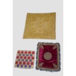 Three Turkish textiles, first half 20th century, the first square gold coloured cotton table cover
