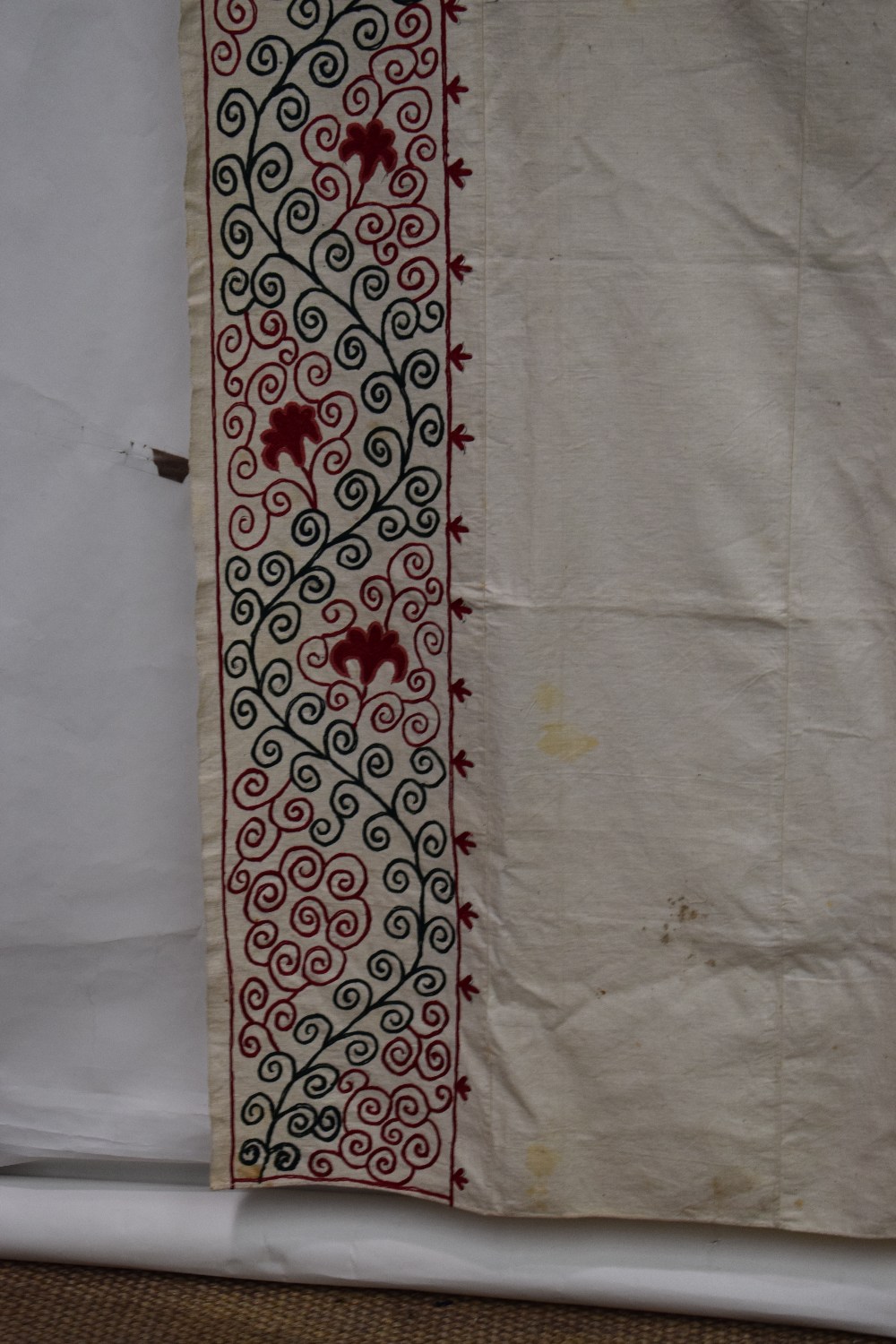 Two Uzbek suzani joinamoz (prayer cloths), Afghanistan, the first, mid-20th century, 94in. X 54in. - Image 5 of 19