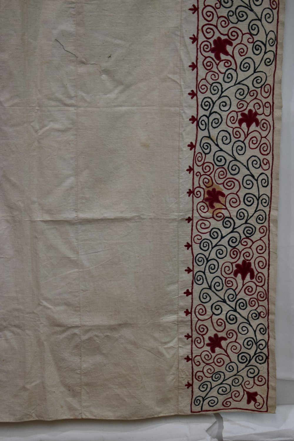 Two Uzbek suzani joinamoz (prayer cloths), Afghanistan, the first, mid-20th century, 94in. X 54in. - Image 2 of 19