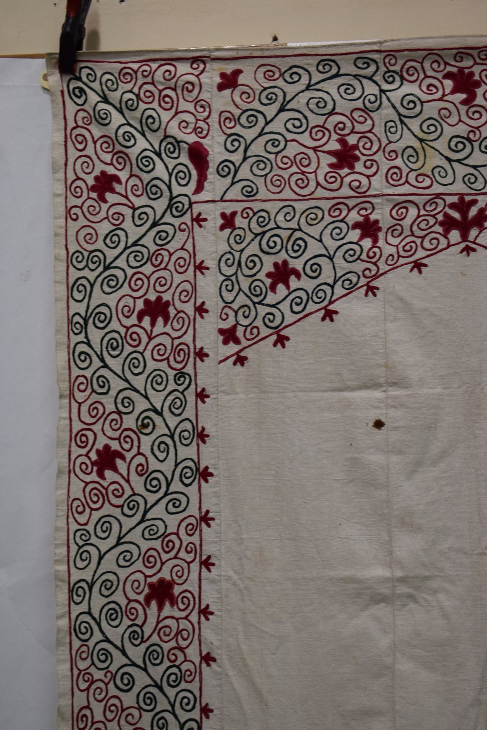 Two Uzbek suzani joinamoz (prayer cloths), Afghanistan, the first, mid-20th century, 94in. X 54in. - Image 4 of 19