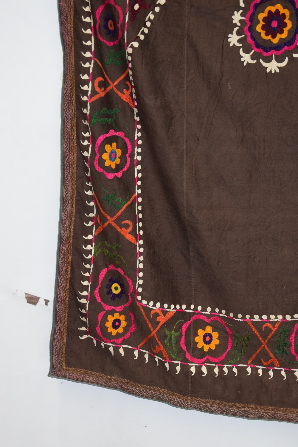 Uzbek suzani joinamoz (prayer cloth), Afghanistan, circa 1960s, 6ft. 3in. X 3ft. 5in. 1.91m. x 1. - Image 5 of 12