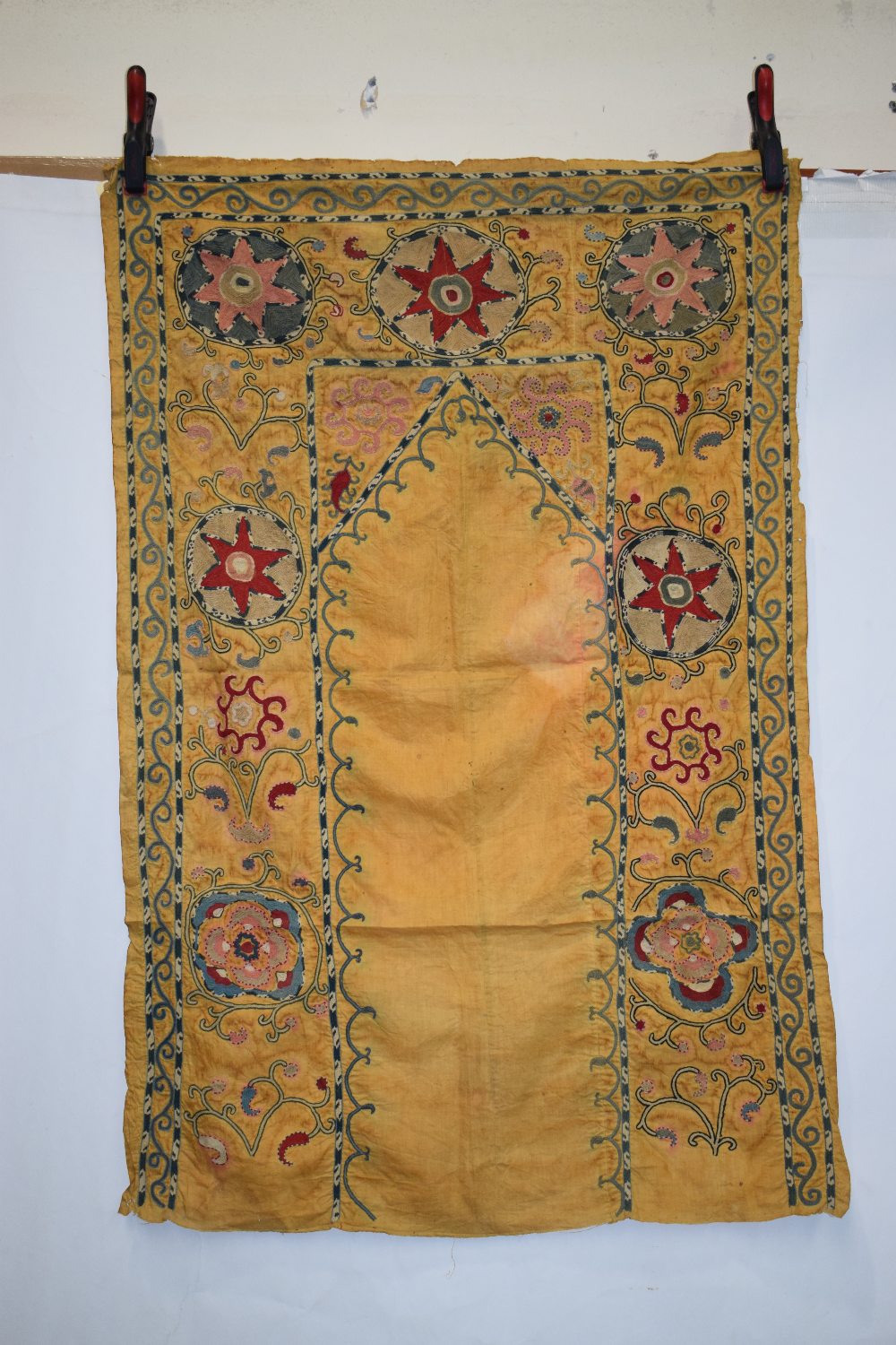 Two Uzbek suzani joinamoz (prayer cloths), Afghanistan, the first, mid-20th century, 94in. X 54in. - Image 12 of 19