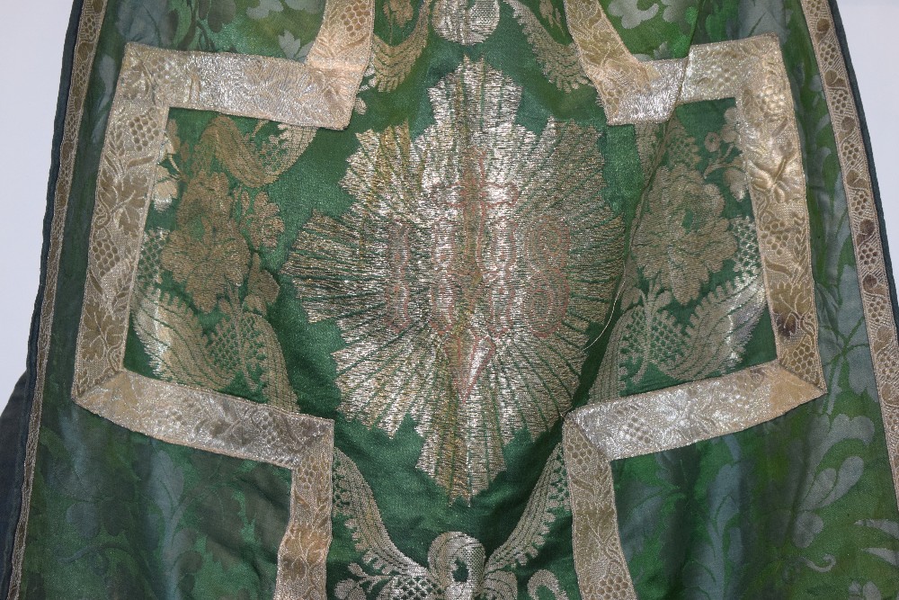 Chasuble of green silk damask, European, late 19th/early 20th century, the front and back with - Image 10 of 11