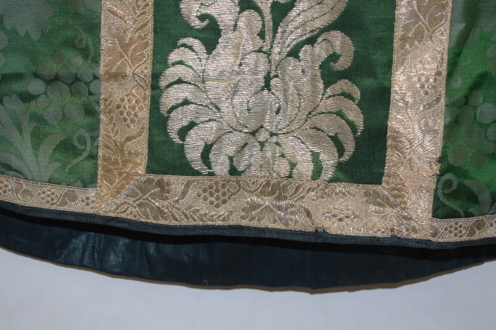Chasuble of green silk damask, European, late 19th/early 20th century, the front and back with - Image 6 of 11