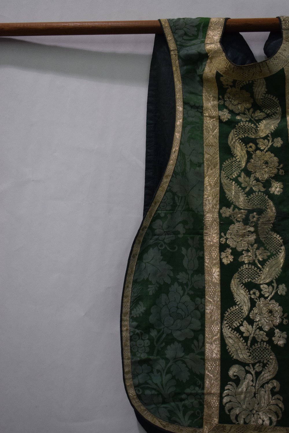 Chasuble of green silk damask, European, late 19th/early 20th century, the front and back with - Image 3 of 11