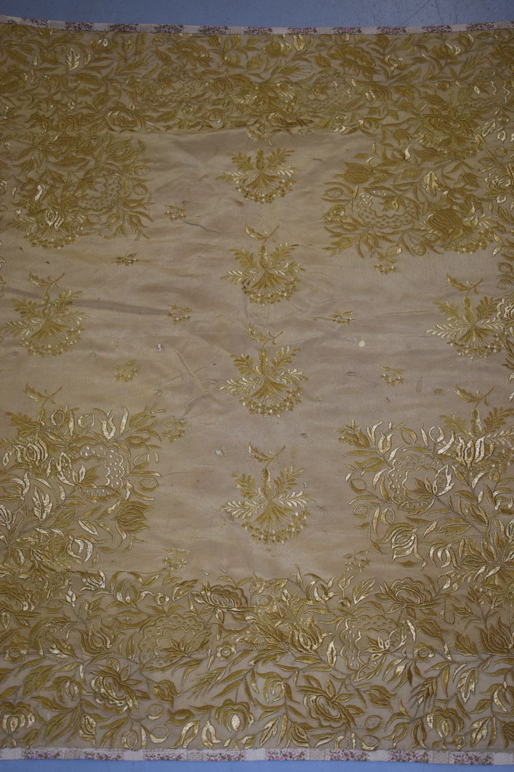 Three Turkish textiles, first half 20th century, the first square gold coloured cotton table cover - Image 9 of 12