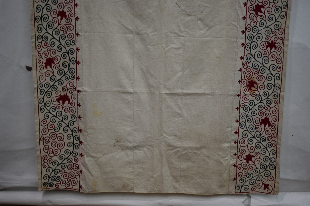 Two Uzbek suzani joinamoz (prayer cloths), Afghanistan, the first, mid-20th century, 94in. X 54in. - Image 7 of 19