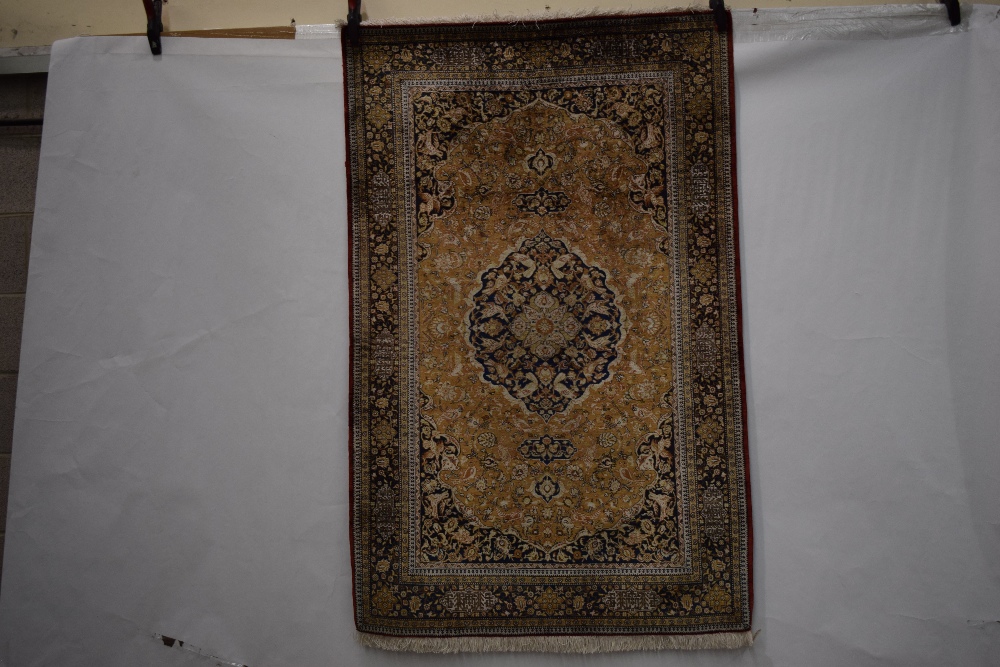 Silk Qum rug, central Persia, mid-20th century, 5ft. 5in. X 3ft. 6in. 1.65m. X 1.07m. Pale gold - Image 2 of 8