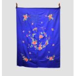 Chinese blue satin fabric, 20th century, 78in. x 58in. 198cm. x 148cm., two widths joined