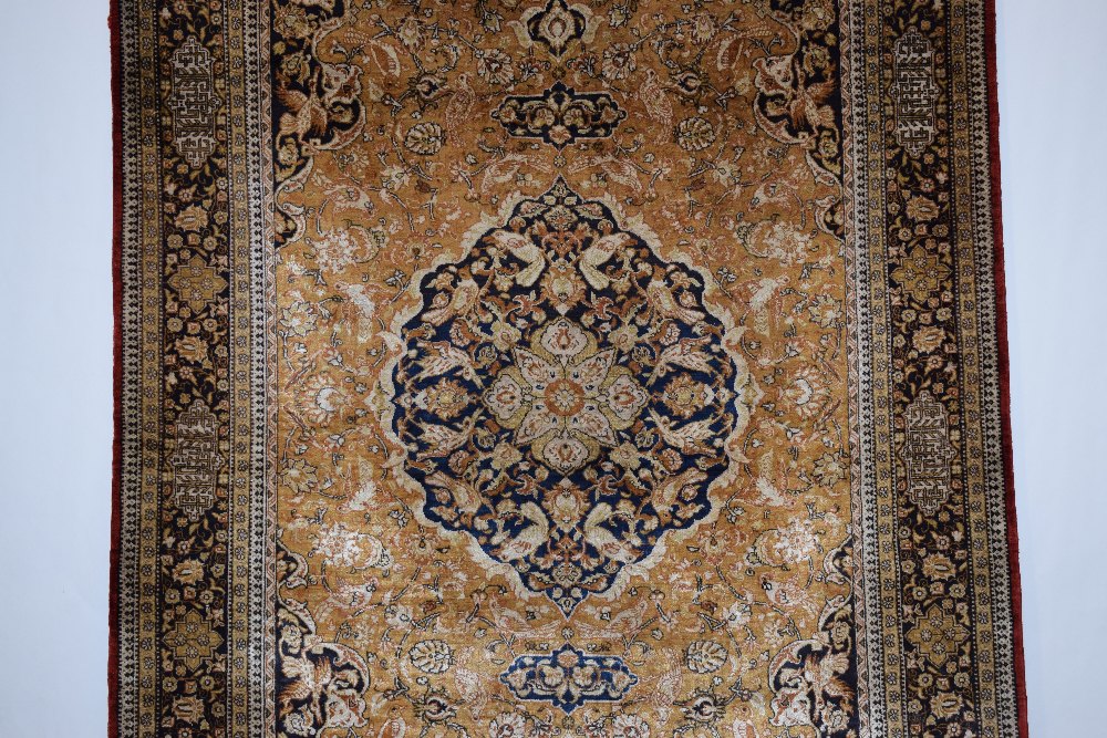 Silk Qum rug, central Persia, mid-20th century, 5ft. 5in. X 3ft. 6in. 1.65m. X 1.07m. Pale gold - Image 5 of 8