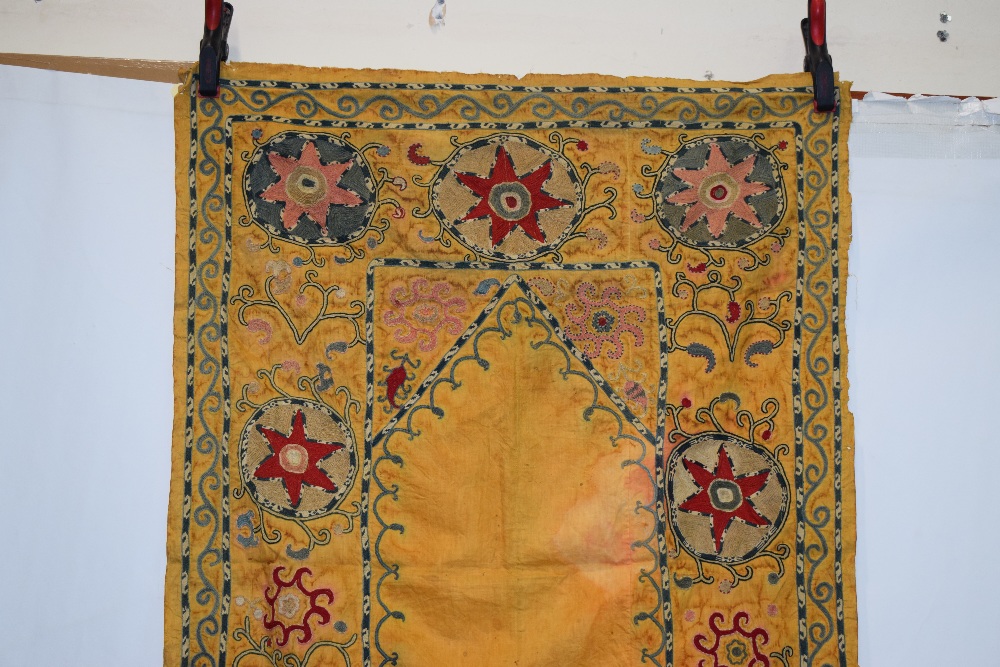 Two Uzbek suzani joinamoz (prayer cloths), Afghanistan, the first, mid-20th century, 94in. X 54in. - Image 17 of 19